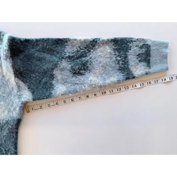 NEW The Kooples Abstract Colorblock Knit Alpaca Crewneck Wool Sweater in Blue XS